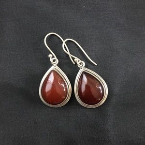 925 Silver & Amber Tear Drop Earrings Vintage